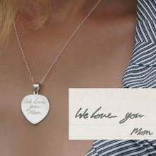 Handwritten Signature Heart Charm Necklace - Choose Your Metal