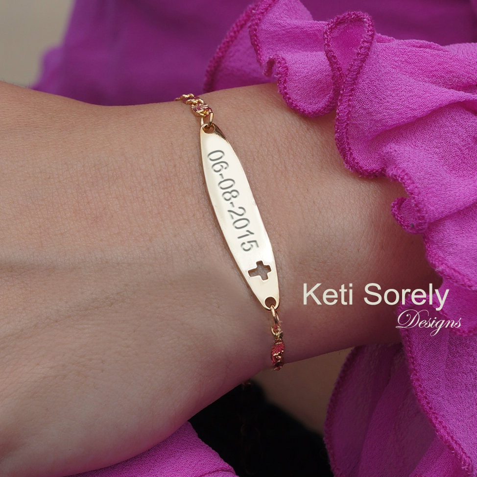 personalized hand engraved monogram initials plate - Rose Gold bracelet