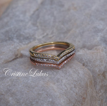 SALE -50% OFF Set of 3 - Chevron Stacking Ring with Cubic Zirconia Stones - Sterling Silver, Rose and Yellow Gold
