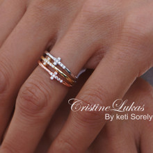 Sideways Cross Ring with CZ Stones in Solid Gold or Silver.