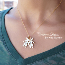 Kids Engraved Name Silhouette Necklace - Choose Your Metal