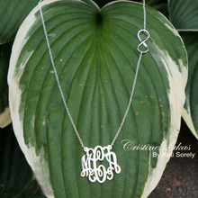 Personalized Script Initials Necklace  with Infinity Sideways Charm - Sterling Silver