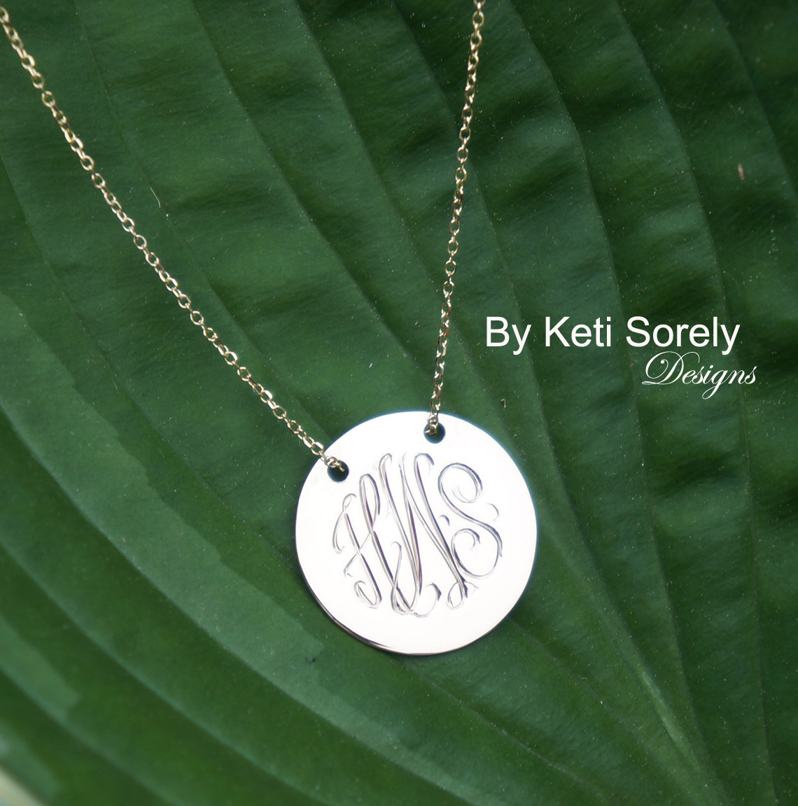 Sterling Silver Monogram Engraved Disc Charm Necklace