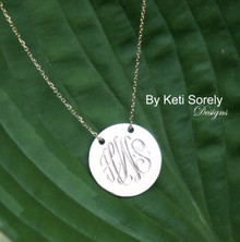 Hand Engraved Disc Necklace with Monogram Initials - Sterling Silver or Solid Gold