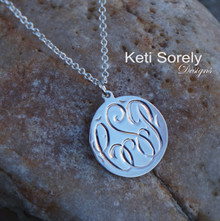 Hand Engraved Monogram Disc with Script Initials - Sterling Silver or Solid Karat Gold