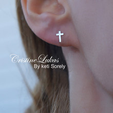 10K, 14K, 18K Solid Gold Classic Cross Stud Earrings with Cross - Available in Yellow, White and Rose Gold