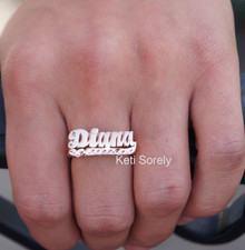 Personalized Name Ring with Diamond Cut Desing & Heart - Choose Your Metal