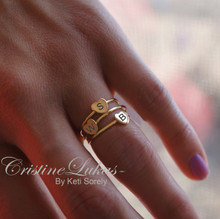Soid Gold - Hand Engraved Stacking Heart Rings with Family Initials - Choose metal Color