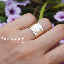 Hand Engraved Small Cuff Ring With Monogrammed Initials - Choose Your Metal