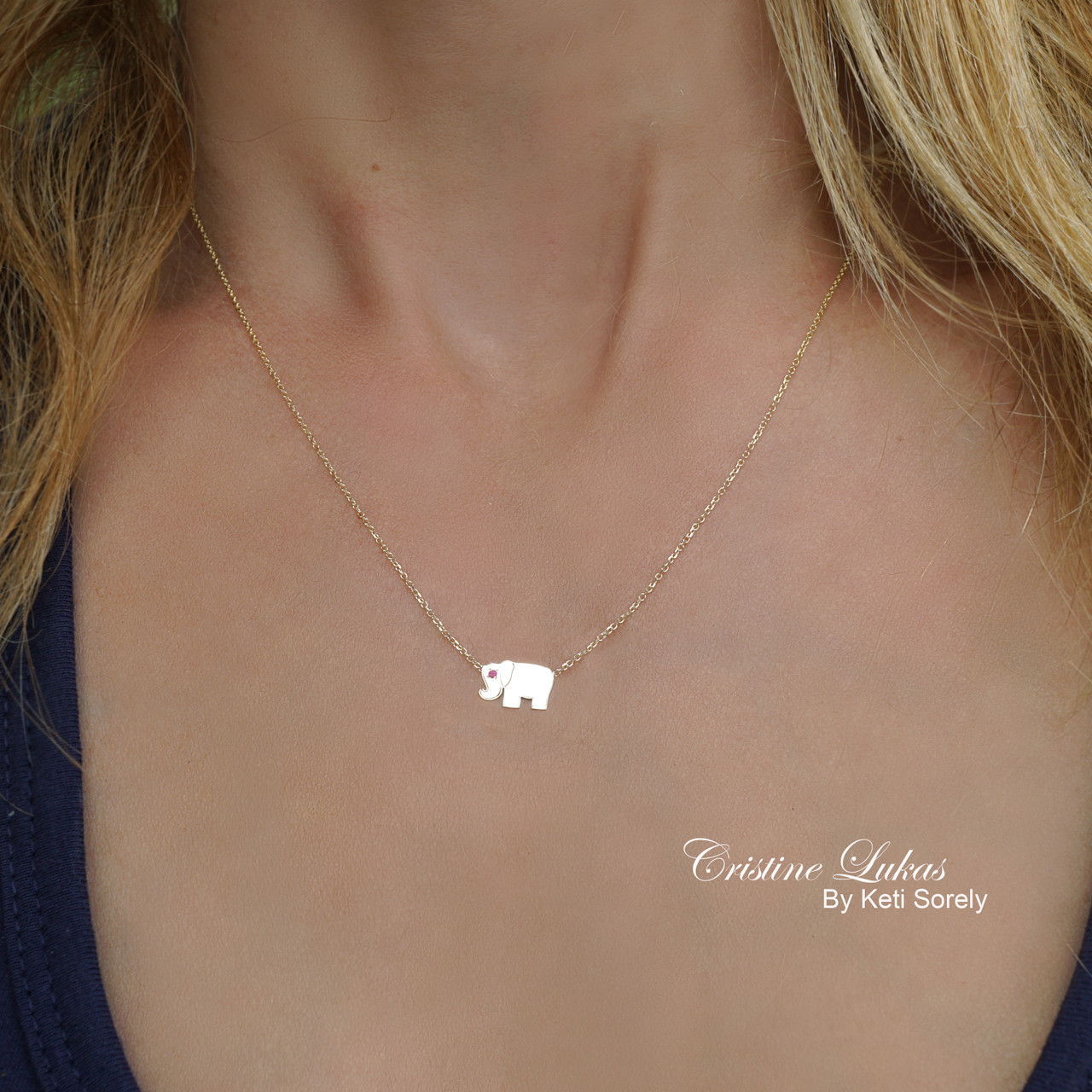 Peridot Elephant Necklace - 14K White Gold |JewelsForMe