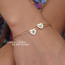 His & Hers or "Mother - Child" Engraved Stacking Heart Bracelet or Anklet With Initials  - Choose Your Metal