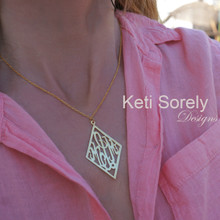 Diamond Shape Script Monogram Necklace  - Choose Your Metal