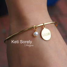 Hand Engraved Charm Bangle with Date or Initials - sterling Silver, Yellow Gold or Rose Gold