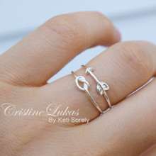 Stacking Ring Set of Sideways Arrow and Infinity Heart Ring - Solid Gold