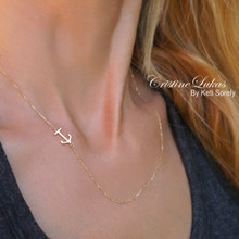 Small sideways anchor charm necklace in solid 10K, 14K or