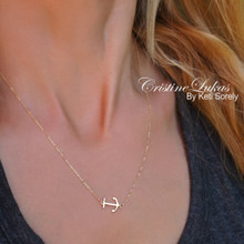 Solid Gold Anchor Necklace - Dainty Anchor With Cross - White Gold, Yellow Gold or Rose Gold