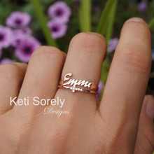 Stacking Rings Set With Personalized Name & Sideways Cross - Choose Your Metal