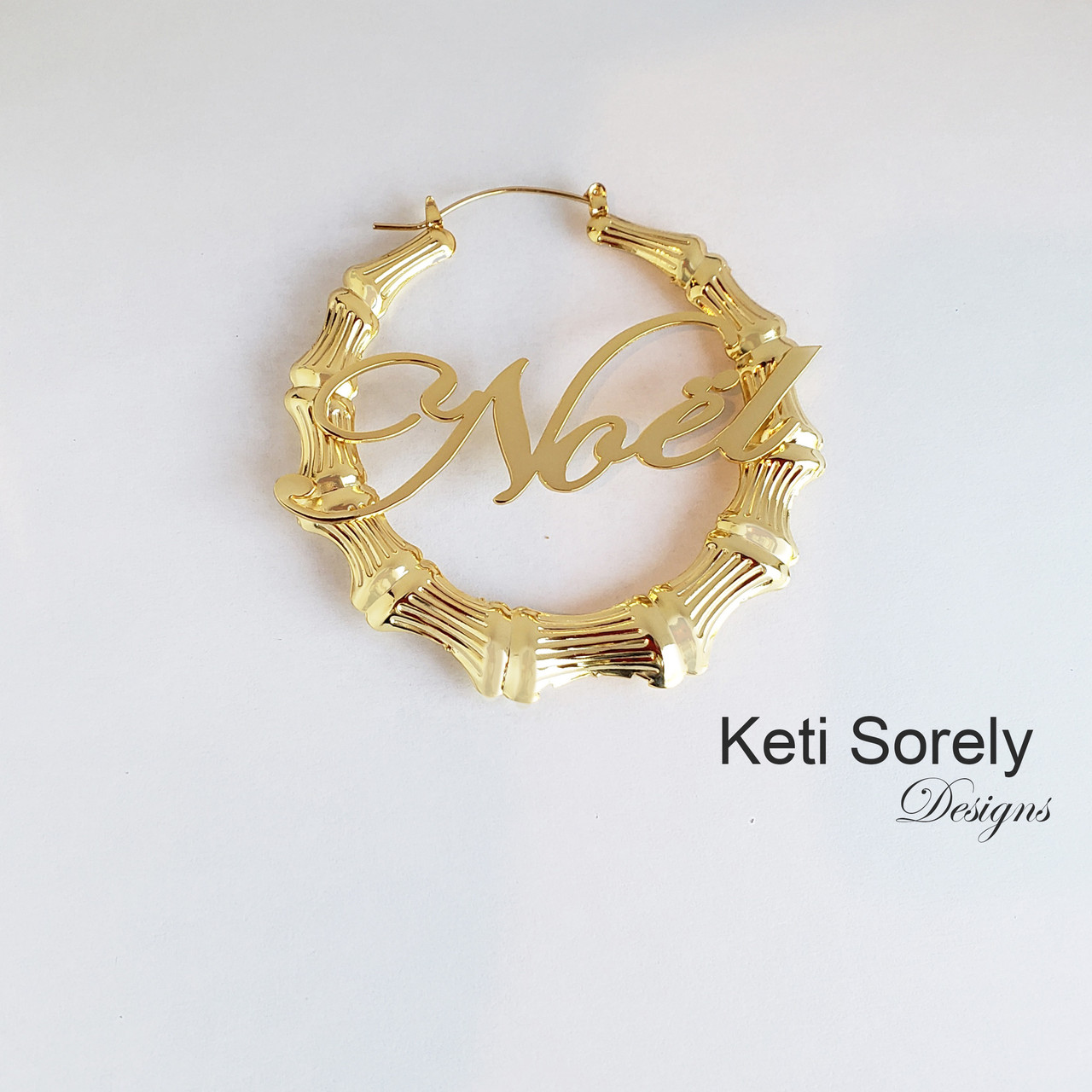 Custom Made large Hoop Earrings With Your Name in Script Font (Order Any Name) - Name Earrings hot in Yellow Gold, Rose Gold Or Sterling Silver