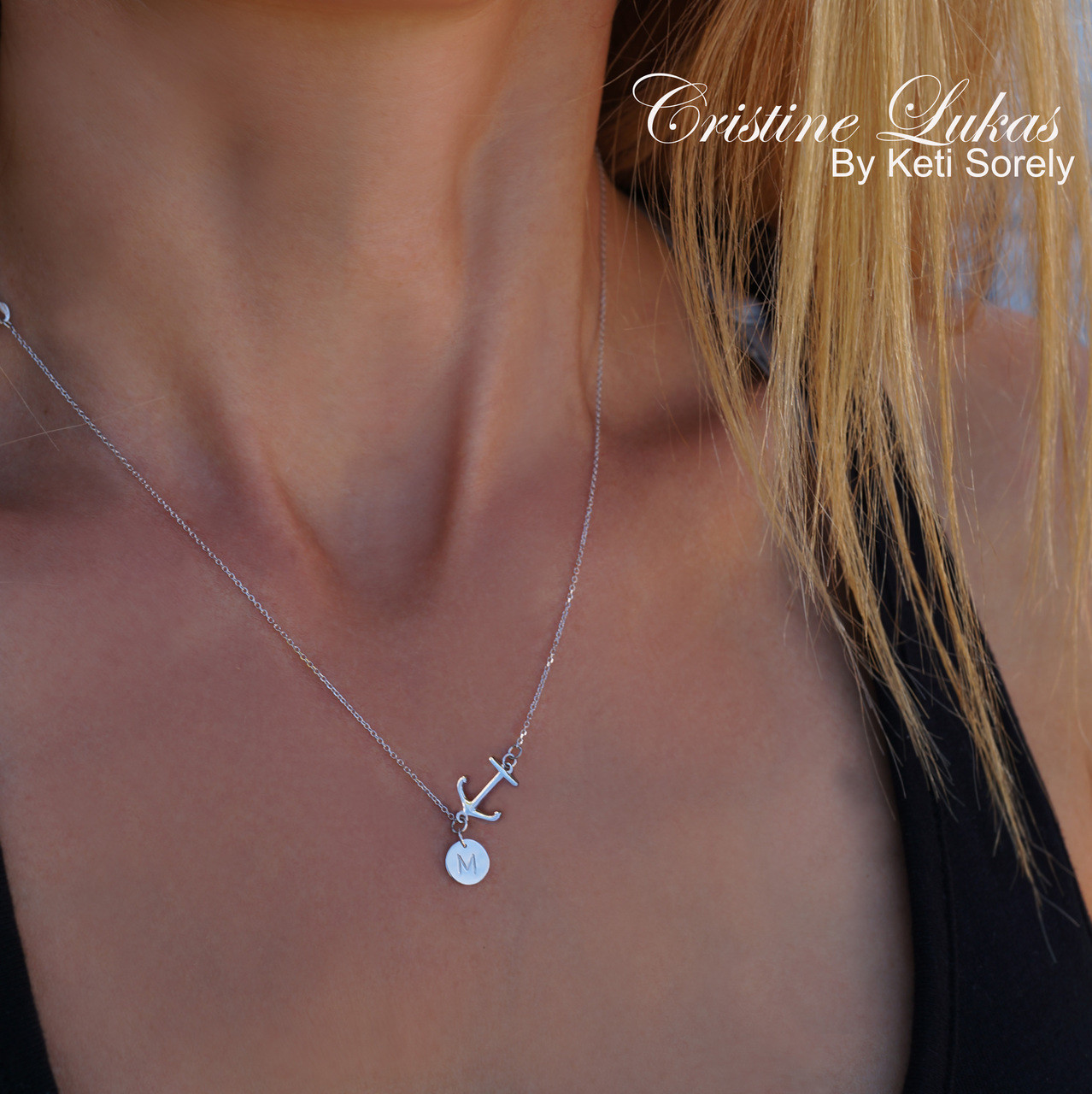 sideways diamond anchor necklace