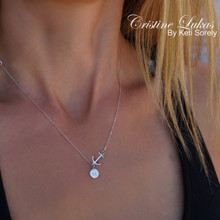 Sideways Anchor Necklace with Engraved Initials Disc - Choose Your Metal