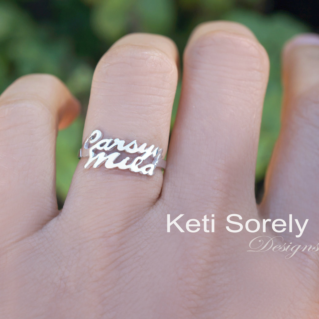 Personalized custom made family name ring in Sterling Silver 10K gold 14k gold 18K gold