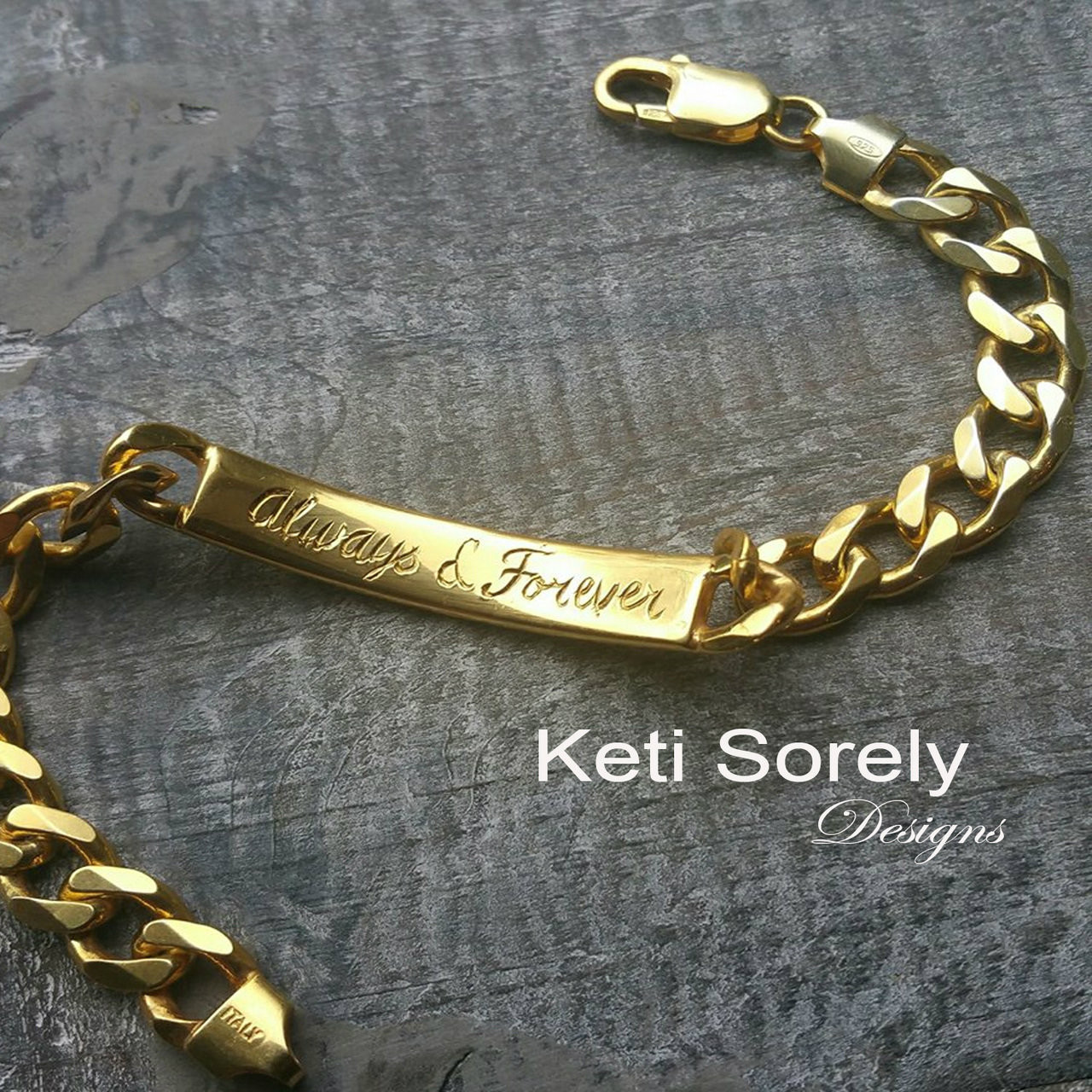 Designer Monogram Bracelet in Sterling Silver or Yellow or 