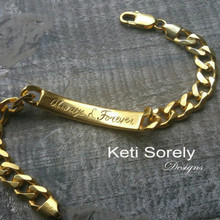 Engraved Man's Bracelet with Large Chain - Sterling Silver or Yellow Gold