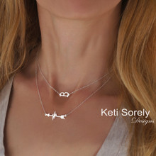Layered Arrow Heart Beat Necklace with Sideways Initial  - Choose Your metal