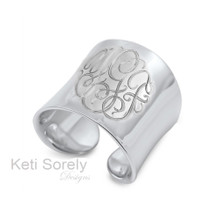 Engrave Cuff Ring With  Monogram Initials - Choose Metal