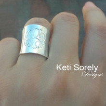 Engrave Cuff Ring With  Monogram Initials - Choose Metal