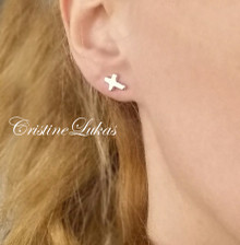 Sideways Cross Earrings - Stud Earrings - Available in Yellow, White and Rose Gold
