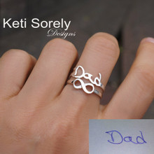 Personalized Handwriting Rings Set With Sideways Infinity - Choose Your Metal