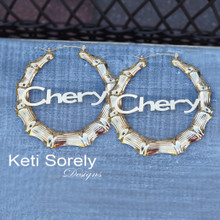 Celebrity Style Bamboo Earrings with Block Letters - Name Earrings