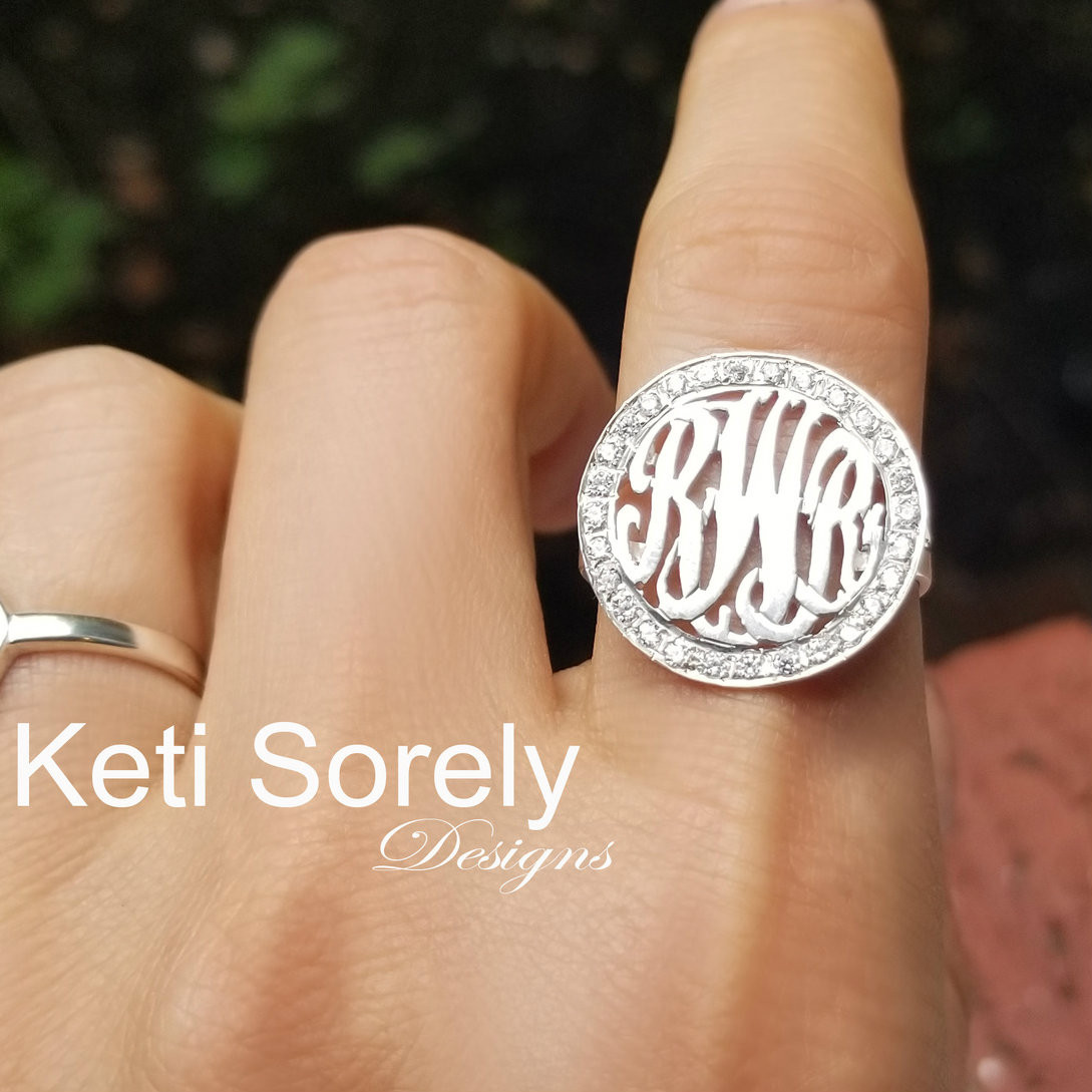 Personalized monogram ring with your initials and CZ stones