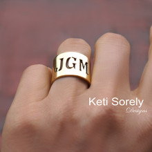 Unisex Personalized Cuff Ring With Cut-Out Initials - Choose Your Metal