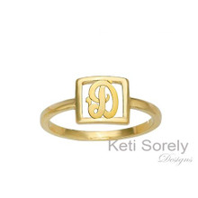 Geometrical Shaped Initial Ring in Sterling Silver or Solid Gold