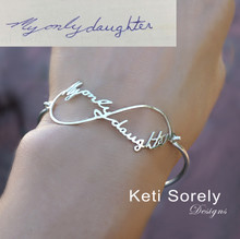 Infinity Bangle Bracelet With Handwritten Message - Choose Your Metal