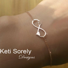 Dainty Infinity Bracelet or Anklet with Heart & Personal Initial - Double Chain
