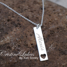 Vertical Bar Pendant with Heart - Choose Your Metal