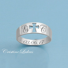 Engraved Unisex Cross Ring with Initials & Date