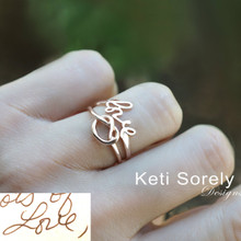 Handwriting Signature Ring Set With Love Knot Infinity - Choose Your Metal