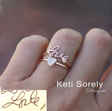 Handwriting Signature Ring Set With Heart - Choose Your Metal