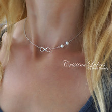 Infinity Necklace With Pearl Beads In Sterling Silver or Solid Gold