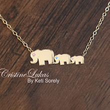Mother & Children Elephant Necklace with Genuine Birthstones - Choose Your metal