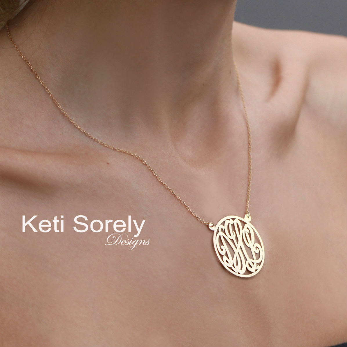 Order any initials Sterling Silver and 24K Gold Designer Monogram necklace 