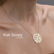 Script Monogrammed Necklace With Frame - Sterling Silver or Solid Karat Gold