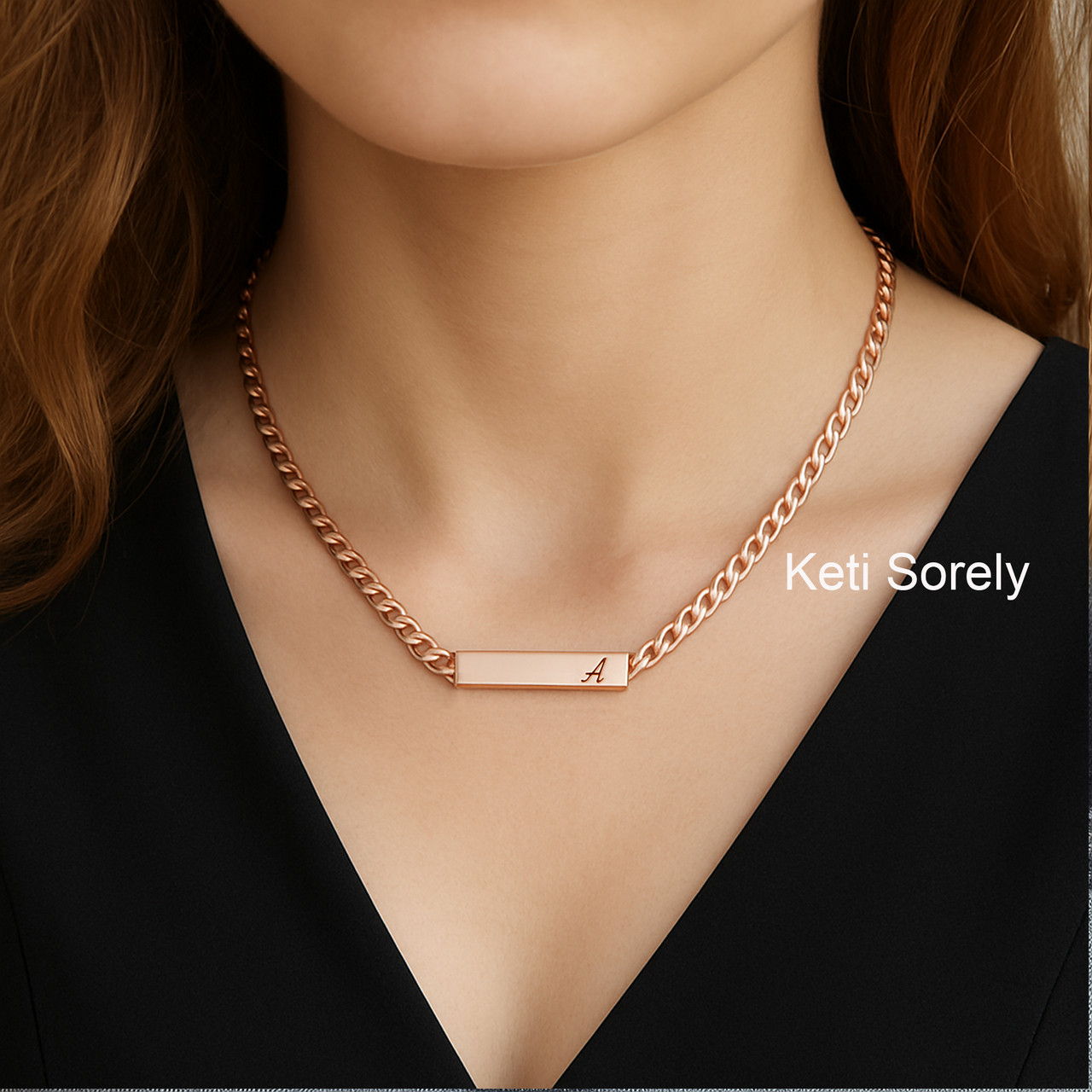 Personalized bar necklace with large chain, name, date or initial