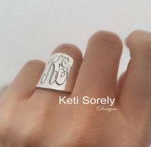 Hand Engraved Cigar  Ring With Monogrammed Initials - Choose Your Metal