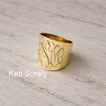 Hand Engraved Cigar Ring With Monogrammed Initials - Choose Your Metal