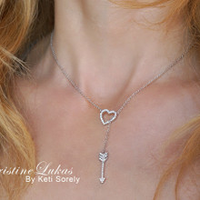 Heart Lariat Necklace with Drop Arrow - Sterling Silver 